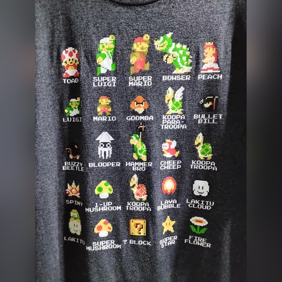Super Mario Brothers Mens T-Shirt Classic Pixel 8 Bit Named Characters Size XL - Picture 4 of 10